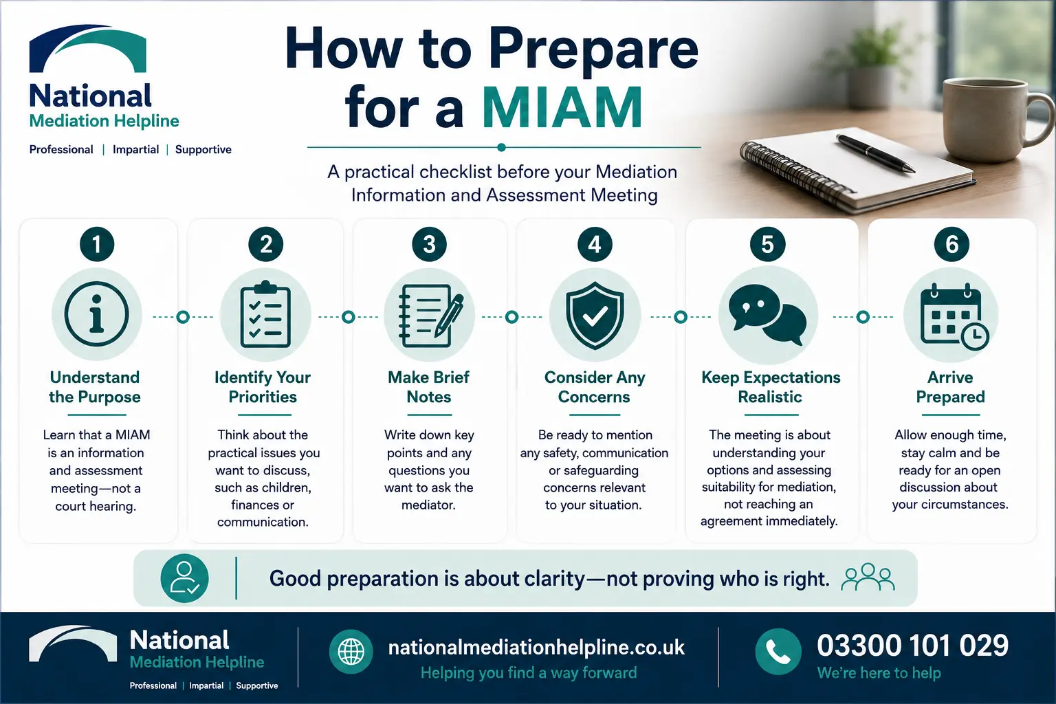 How to prepare for a miam in Barnstaple How to prepare for a miam infographics , explaining How to prepare for a miam in Barnstaple:  Understand how to prepare for a miam in 6 Steps